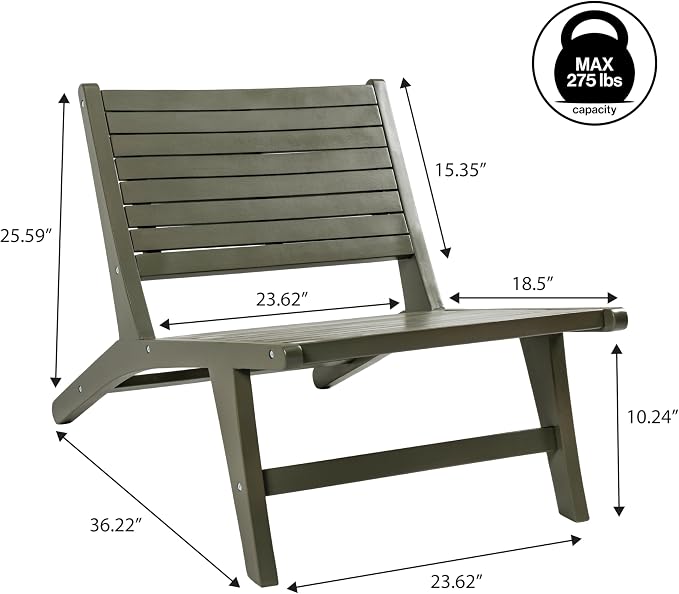 JONATHAN Y PAT2000D Leo Mid-Century Modern Wood Armless Outdoor Lounge Chair - Image 3