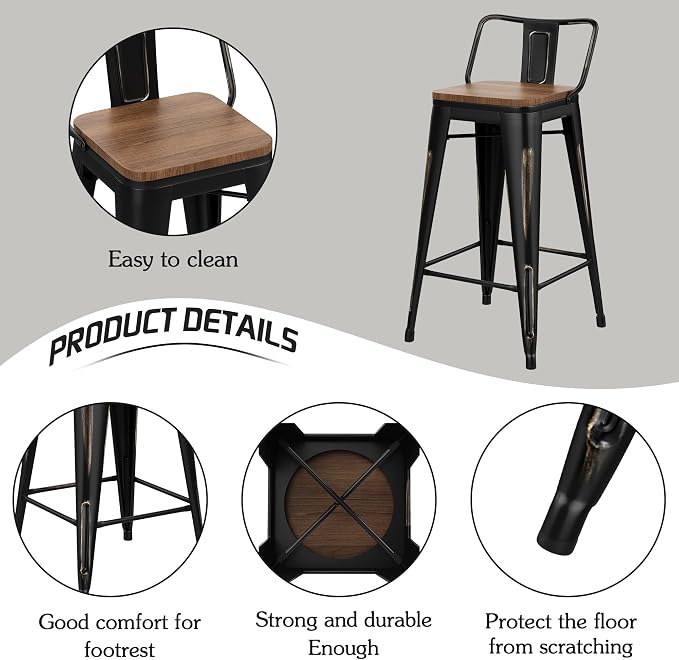Alunaune 26" Industrial Metal Bar Stools Set of 4 Counter Height Barstools - Image 5