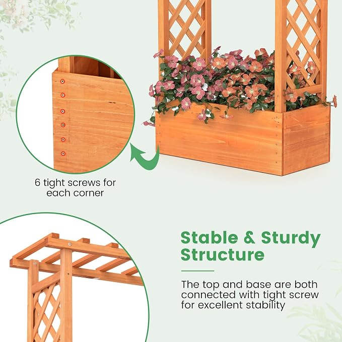 Giantex Raised Garden Bed with 2-Sided Trellis & Hanging Roof, Fir Wood Planter - Image 5