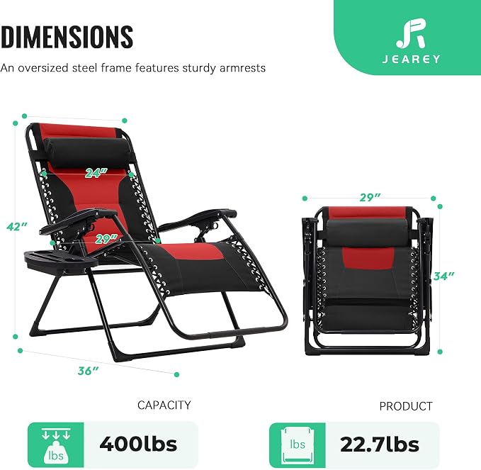 JEAREY Oversized Padded Zero Gravity Chairs, Folding Lounge Chair Outdoor Patio - Image 3