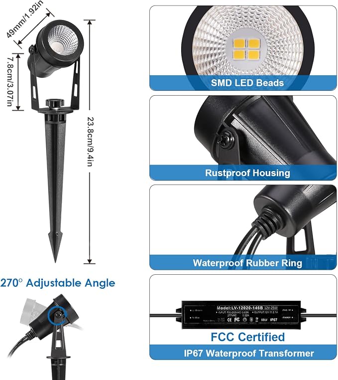 ALOVECO Low Voltage Landscape Lights, 6 Pack LED Spot Lights Outdoor - Image 2
