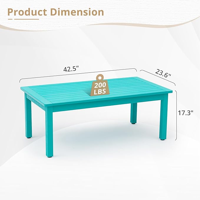 LUE BONA Outdoor Coffee Table, HDPS Patio Coffee Tables - Image 3