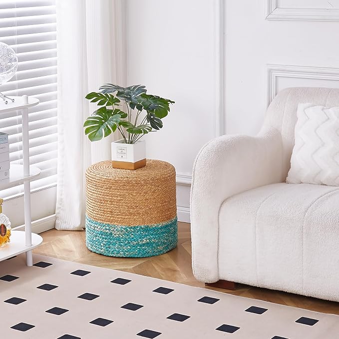 Wimarsbon 18'' Ottoman Pouf, Natural Braided Poof, Rustic Handweave Lounge - Image 2