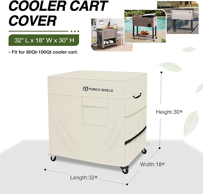 Porch Shield Waterproof Rolling 80-100 Qt Cooler Cart Cover Fits Most Patio Ice - Image 2