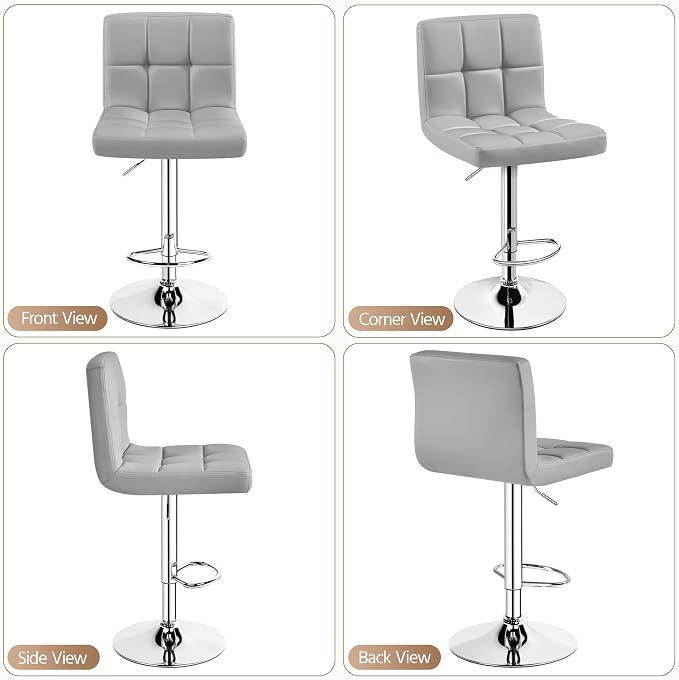 Yaheetech Single Bar Stool, PU Leather Adjustable Barstools, Modern Counter - Image 6