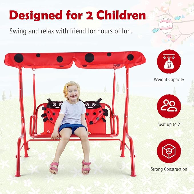 HONEY JOY Kids Patio Swing, 2-Seater Outdoor Porch Swing Lounge Chair, - Image 2