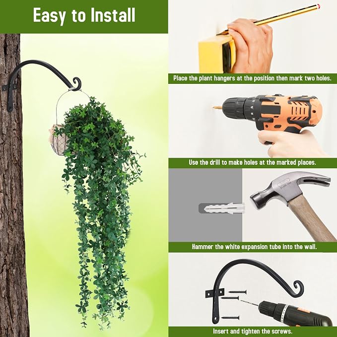 FEED GARDEN 2 Pack 12 Inch Hanging Plant Bracket Wall Hooks Decorative Plant - Image 6