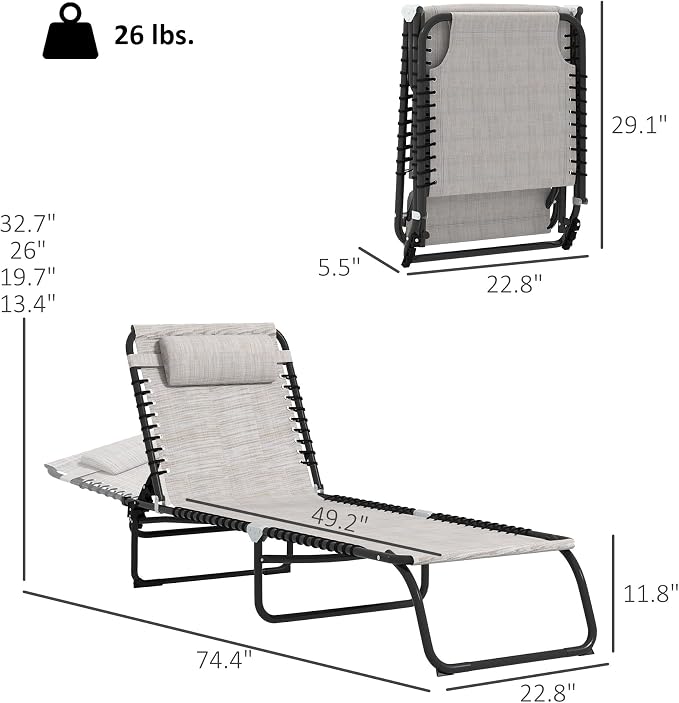 Outsunny Folding Chaise Lounge Chair Set of 2, Patio Sun Tanning Chair - Image 3
