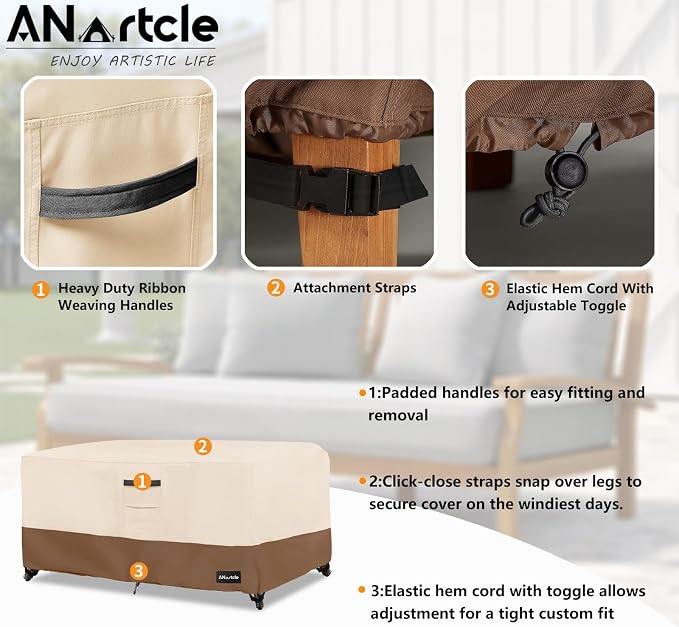 Patio Coffee Table Cover, 600D Waterproof Heavy Duty Rectangular Outdoor Table - Image 4
