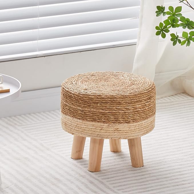 Cpintltr Foot Stool Natural Seagrass Hand Weave Poufs Round Ottoman - Image 2