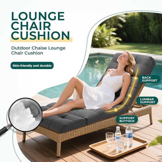 Outdoor Chaise Lounge Chair Cushion 74.4 x 22 x 4.7 Inches Non-Slip Lounge - Image 3