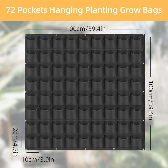 Hanging Planting Grow Bags, 72 Pockets Hanging Vertical Wall Planter Wall - Image 2