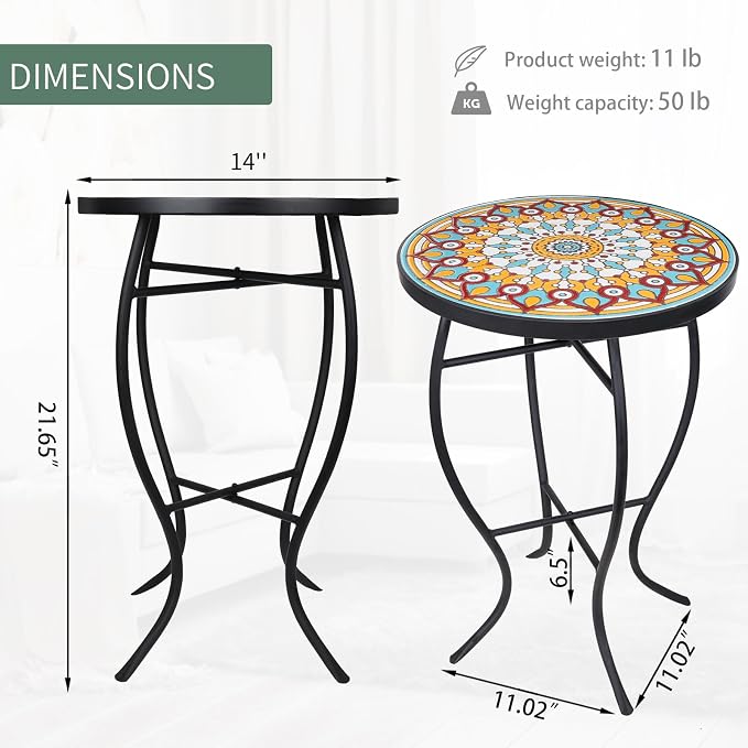 VCUTEKA Mosaic Outdoor Side Table - Image 3