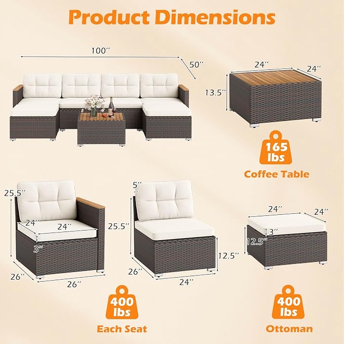 Tangkula 7 Pieces U Shape Outdoor Furniture Set, Patio Rattan Cushioned Chairs - Image 3