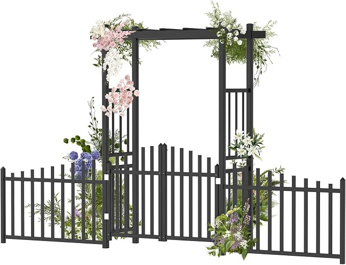 VINGLI Garden Arbor with Gate and Fence, PVC Wedding Arch by VINGLI