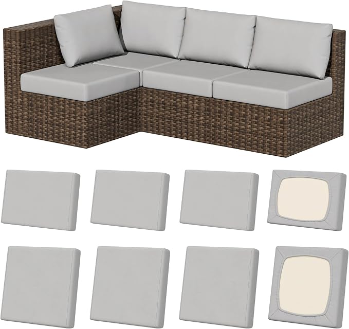 8Pcs Stretch Patio Cushion Covers, Outdoor Couch & Sofa Replacement Slipcovers by VORSHAPE
