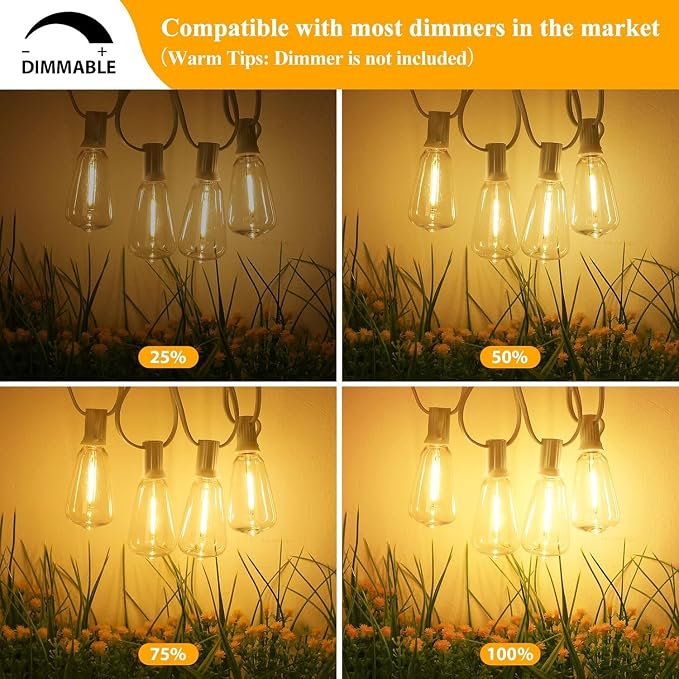 Brightever Outdoor String Light 25 FT, ST38 Patio Lights - Image 4