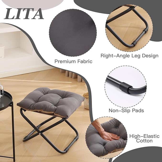 LITA Folding Footrest Stool, Portable Ottoman Foot Rest, Upholstered Small - Image 4