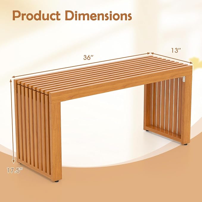 Tangkula Patio Acacia Wood Bench, 36” Outdoor All-Slat Wood Bench - Image 3