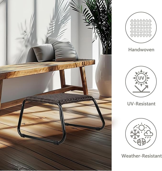 Patio Ottomans Outdoor Footstool, Wicker Rattan Garden Furniture All Weather - Image 4