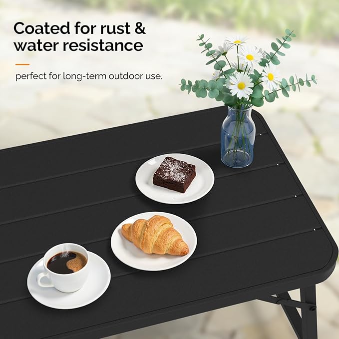 VINGLI Outdoor Folding Coffee Table, Rectangle Drainable Iron Patio Table - Image 6