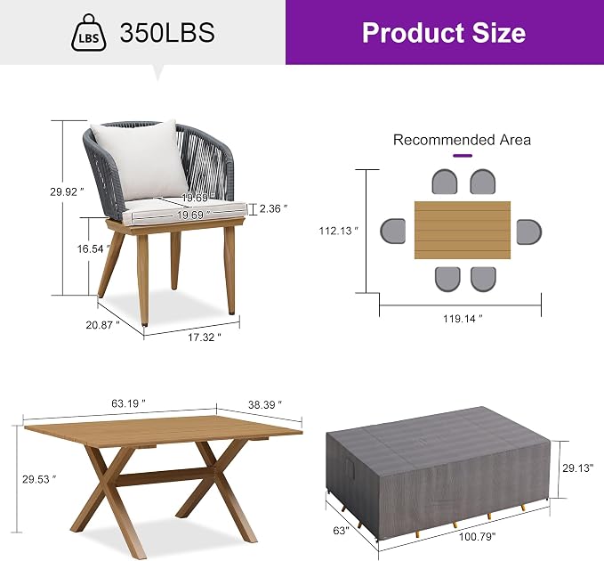 PURPLE LEAF 7 Pieces Patio Dining Set - Image 9