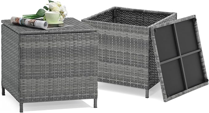 Verano Garden Outdoor Wicker Side Table Set of 2, Small Storage Rattan Wicker by VeranoGarden
