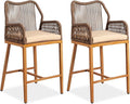 VINGLI Outdoor Counter Height Bar Stools Set of 2, Rattan Outdoor Barstools by VINGLI