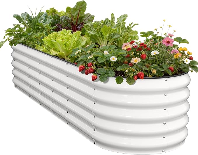 Galvanized Raised Garden Bed 8x2x1.5 FT, Oval Metal Raised Garden Bed Outdoor by Pattiumo