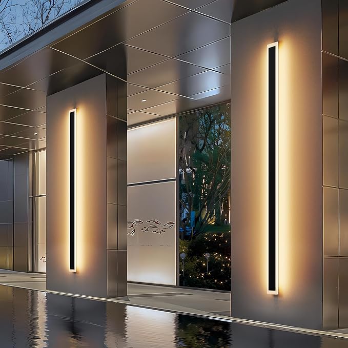 2 Pack 71In Long Outdoor Wall Lights IP65 Waterproof, 50W Black Modern LED by Coinmit