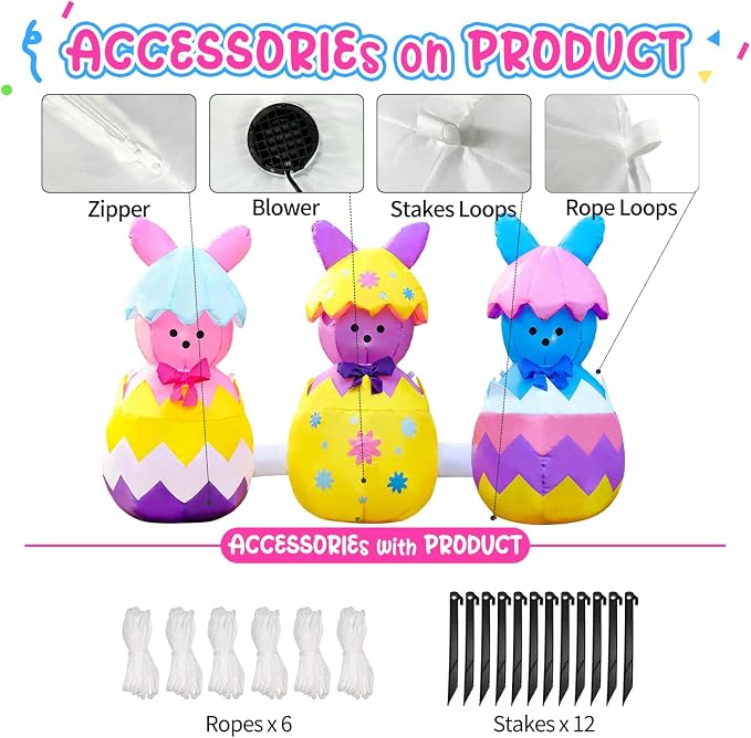 Domkom 6FT Long Easter Inflatable Bunny Outdoor Decorations, Build-in LED - Image 6