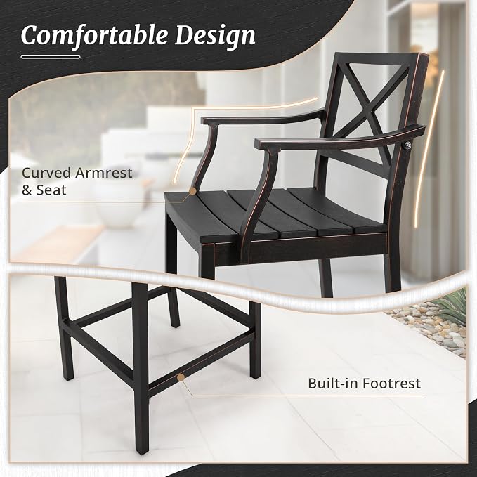 Outdoor Bar Height Table and Chairs Set, 3 Piece Black Top and Bronze Leg Patio - Image 6