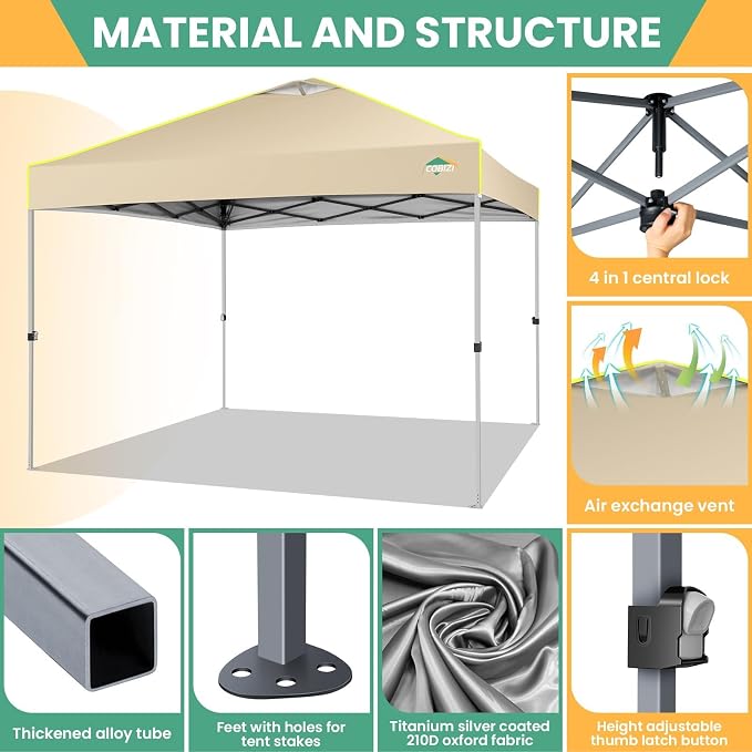 COBIZI 10x10 Pop Up Canopy Tent, Outdoor Party Tent Without Sidewall One Push - Image 4