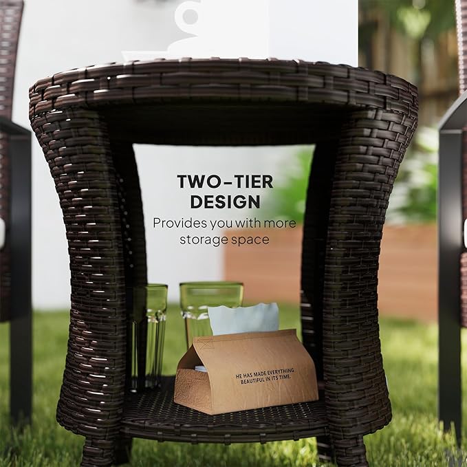 Outsunny 18" Outdoor Wicker Coffee Table, 2-Tier Patio Side Table - Image 6