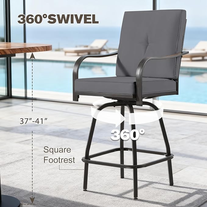 Outdoor Swivel Bar Stools Set of 2, Bar Height Patio Chairs - Image 4