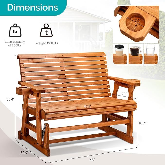 VINGLI Outdoor Glider Wood Patio Chair - Image 3