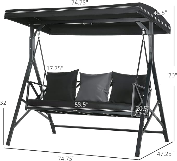 Outsunny 3-Seat Patio Swing Chair, Porch Swing Glider - Image 7
