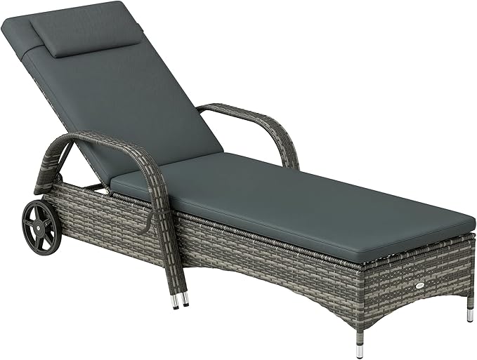 Outsunny Wicker Outdoor Chaise Lounge, 5-Level Adjustable Backrest PE Rattan by Outsunny