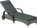 Outsunny Wicker Outdoor Chaise Lounge, 5-Level Adjustable Backrest PE Rattan by Outsunny