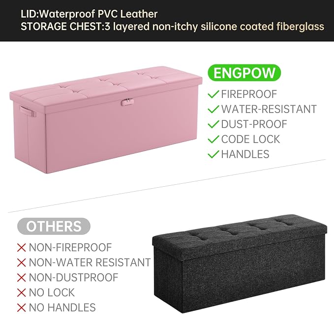 ENGPOW Storage Ottoman, Fireproof Folding Bench - Image 3