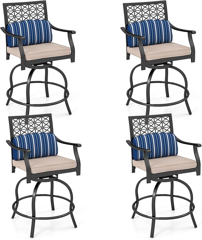 Giantex Outdoor Bar Stools Set of 4, Metal Patio Bar Chairs by Giantex