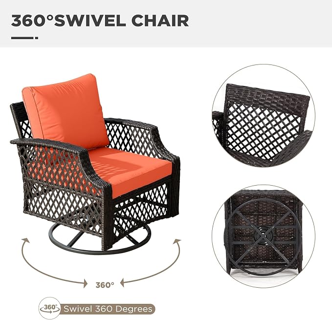 HOMREST 3 Piece Outdoor Swivel Chair Set, Wicker Patio Bistro Set - Image 6