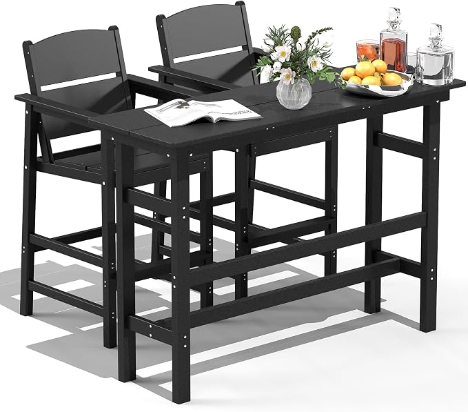 FOOWIN 3 Piece Outdoor Bar Height Table and Chairs, All Weather HDPE Patio Bar by FOOWINOUTDOORSHOW