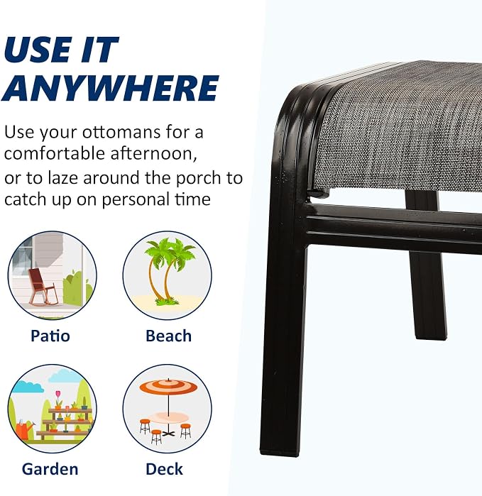 Outdoor Patio Ottoman Seat Textilene Portable Metal Footstool Portable Footrest - Image 5