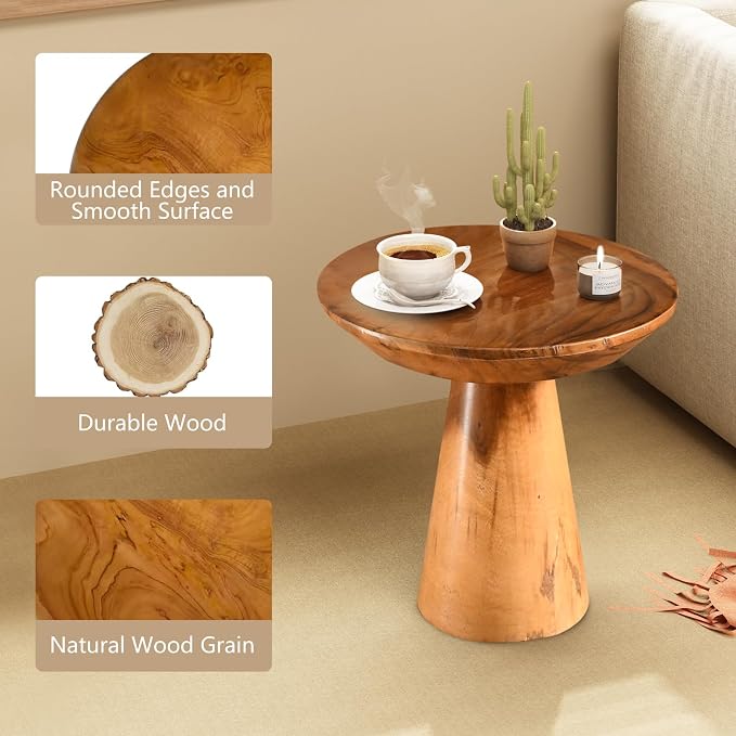 Mushroom Side Table, Teak Stool, Natural Plant Stand - Image 4