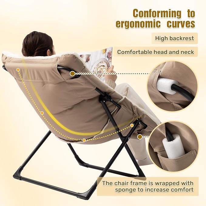 HollyHOME X-Large Saucer Chair, Comfy Oversized Folding Chair, Faux-Fur Reading - Image 6