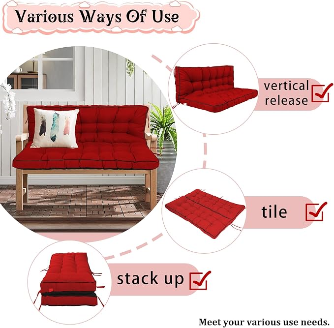 2-3 Seat Swing Replacement Cushion, Outdoor Bench Cushions - Image 4