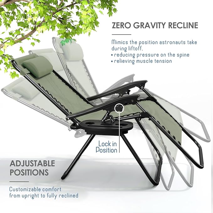 Nestl Zero Gravity Chairs Set of 2, Patio Lounge Chair Outdoor - Image 4