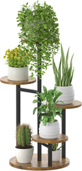 5 Tier Plant Stand Indoor, Metal Wood Flower Holder, Heavy Duty Tall Round by Oppro