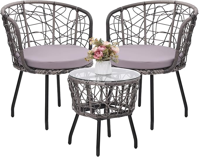 Kromax 3 Piece Bistro Set, Modern Outdoor Wicker Patio Furniture by KROMAX
